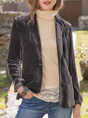 Inrosy blazer velours boutonnage poches manches longues femme style tailleur mode veste automne