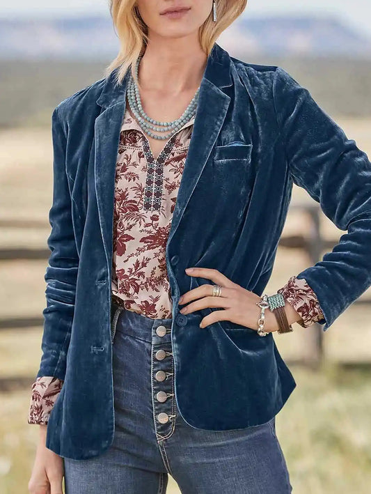 Inrosy blazer velours boutonnage poches manches longues femme style tailleur mode veste automne