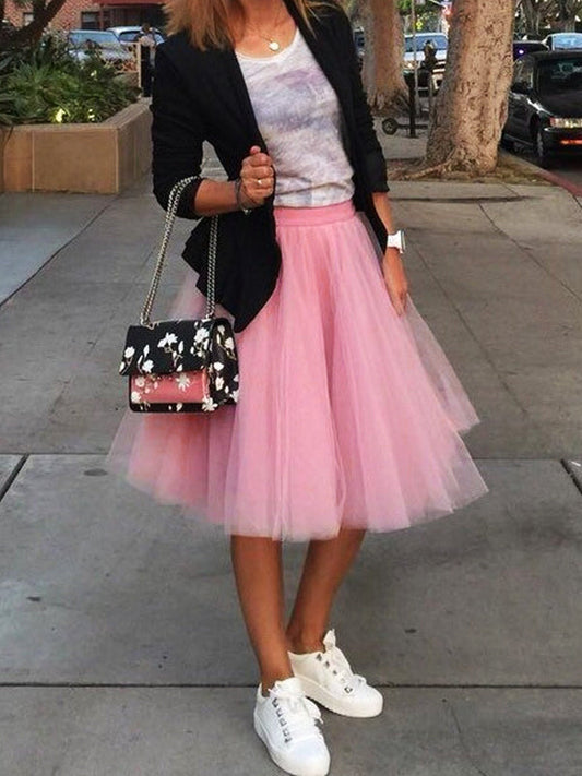 Inrosy mi-longue jupe plissé tutu en tulle élégant femme