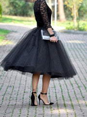 Inrosy mi-longue jupe plissé taille élastique tutu tulle femme noir