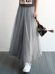 Inrosy jupe longue tutu en tulle plissé taille élastique mode femme gris