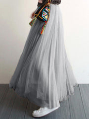 Inrosy jupe longue tutu en tulle plissé taille élastique mode femme gris