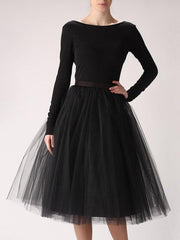 Inrosy jupe mi-longue tutu en tulle plissé taille élastique noir