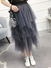 Inrosy jupe en tutu en tulle irrégulière taille élastique punk mode femme unicolore