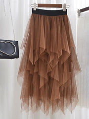 Inrosy jupe en tutu en tulle irrégulière taille élastique punk mode femme unicolore