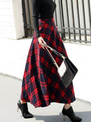 Inrosy jupe longue carreaux avec poches fluide vintage femme