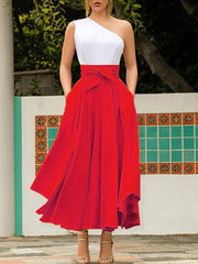 Inrosy longue jupe irrégulière unicolore fluide ceinture femme élégant mode