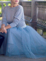 Inrosy mi-longue jupe plissé bouffante tutu en tulle bleu