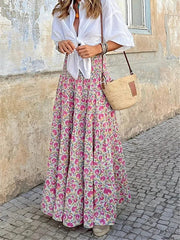 Inrosy longue jupe trapèze géométrique motif fluide femme bohème décontracté vintage été