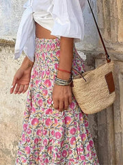 Inrosy longue jupe trapèze géométrique motif fluide femme bohème décontracté vintage été