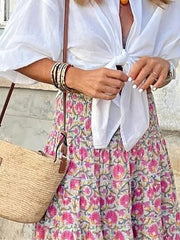 Inrosy longue jupe trapèze géométrique motif fluide femme bohème décontracté vintage été