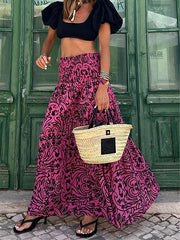 Inrosy longue jupe trapèze géométrique motif fluide femme bohème décontracté vintage été