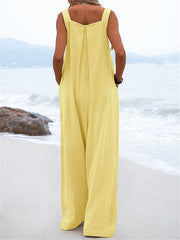 Inrosy salopette larges jambes évasé en lin bretelle femme bohème décontracté ample combinaisons