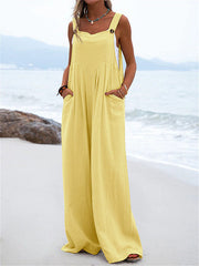 Inrosy salopette larges jambes évasé en lin bretelle femme bohème décontracté ample combinaisons