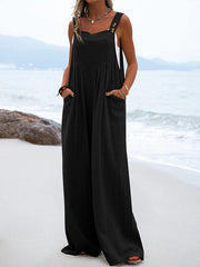 Inrosy salopette larges jambes évasé en lin bretelle femme bohème décontracté ample combinaisons