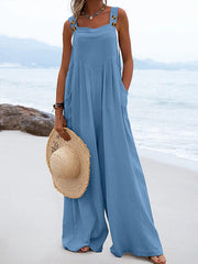 Inrosy salopette larges jambes évasé en lin bretelle femme bohème décontracté ample combinaisons