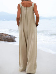 Inrosy salopette larges jambes évasé en lin bretelle femme bohème décontracté ample combinaisons