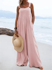 Inrosy salopette larges jambes évasé en lin bretelle femme bohème décontracté ample combinaisons