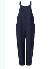 Inrosy salopette en coton unicolore nœud poches bretelle femme décontracté ample combinaison