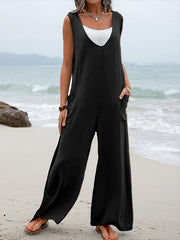 Inrosy combinaisons larges jambes évasé poches bretelle v-cou sans manches femme décontracté ample salopette