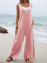 Inrosy combinaisons larges jambes évasé poches bretelle v-cou sans manches femme décontracté ample salopette