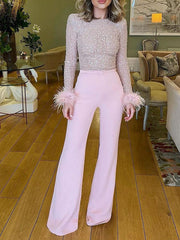 Inrosy combinaisons couleur bloc brillante paillette la plume élégant femme