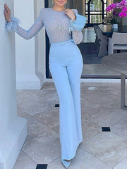 Inrosy combinaisons couleur bloc brillante paillette la plume élégant femme