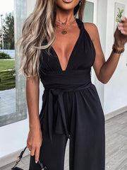 Inrosy combinaison pantalon large bandage croisé dos nu élégant femme mariage