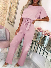 Inrosy combinaison longue ceinture volantée manches courtes élégant femme