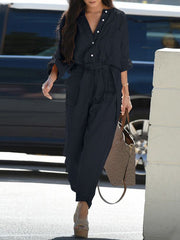 Inrosy combinaisons femme pompiste en lin boutonnage poches ceinture manches longues femme décontracté ample