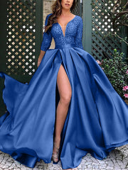 Inrosy robe maxi longue avec dentelle fendu le côté v-cou élégant de soirée