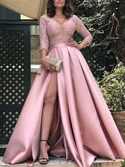 Inrosy robe maxi longue avec dentelle fendu le côté v-cou élégant de soirée