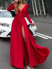 Inrosy robe longue fendu le côté v-cou manches longues robe fete