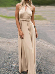 Inrosy robe longue fendu le côté dos nu ceinture élégant champagne