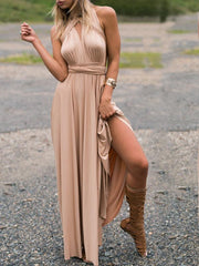 Inrosy robe longue fendu le côté dos nu ceinture élégant champagne