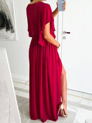 Inrosy robe longue fendu le côté à volantée fluide strappy v-cou élégant de soirée