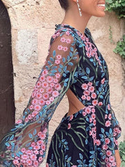 Inrosy robe longue en mousseline imprimé à fleurie dos nu mode noir