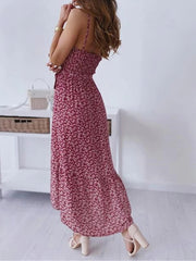 Inrosy mi-longue robe imprimé à fleurie ceinture volantée sans manches boho de plage