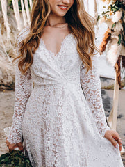 Inrosy rmariage robe longue dentelle dos nu v-cou manches longues élégant de soirée