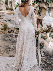 Inrosy rmariage robe longue dentelle dos nu v-cou manches longues élégant de soirée