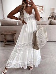 Inrosy robe longue dentelle dos nu à fines brides v-cou bohème décontracté femme de plage