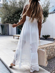 Inrosy robe longue dentelle dos nu à fines brides v-cou bohème décontracté femme de plage