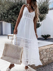 Inrosy robe longue dentelle dos nu à fines brides v-cou bohème décontracté femme de plage