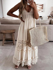 Inrosy robe longue dentelle dos nu à fines brides v-cou bohème décontracté femme de plage