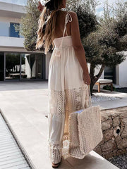 Inrosy robe longue dentelle dos nu à fines brides v-cou bohème décontracté femme de plage