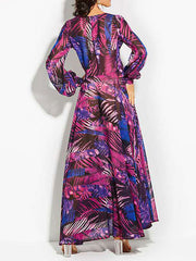 Inrosy robe longue mousseline imprimée tropicale feuille fluide manches longues mode boho