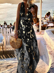 Inrosy robe longue bronzage brillante paillette v-cou sans manches élégant femme de soirée plage