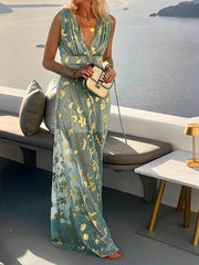 Inrosy robe longue bronzage brillante paillette v-cou sans manches élégant femme de soirée plage