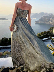 Inrosy robe longue bronzage bustier sans manches élégant femme bal de promo