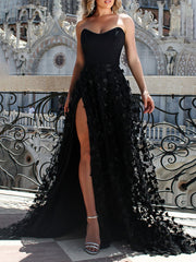 Inrosy robe longue fendu le côté appliques bustier dos nu sans manches élégant femme bal de promo